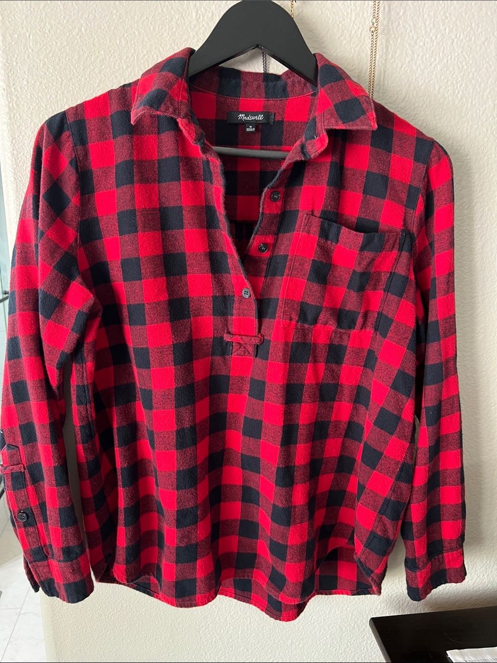 Madewell Red and Black Buffalo Plaid Button-Down Shirt